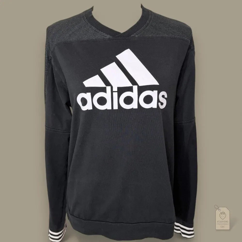 Adidas Sideline Black Crewneck Sweatshirt S | Mesh Logo CV3214